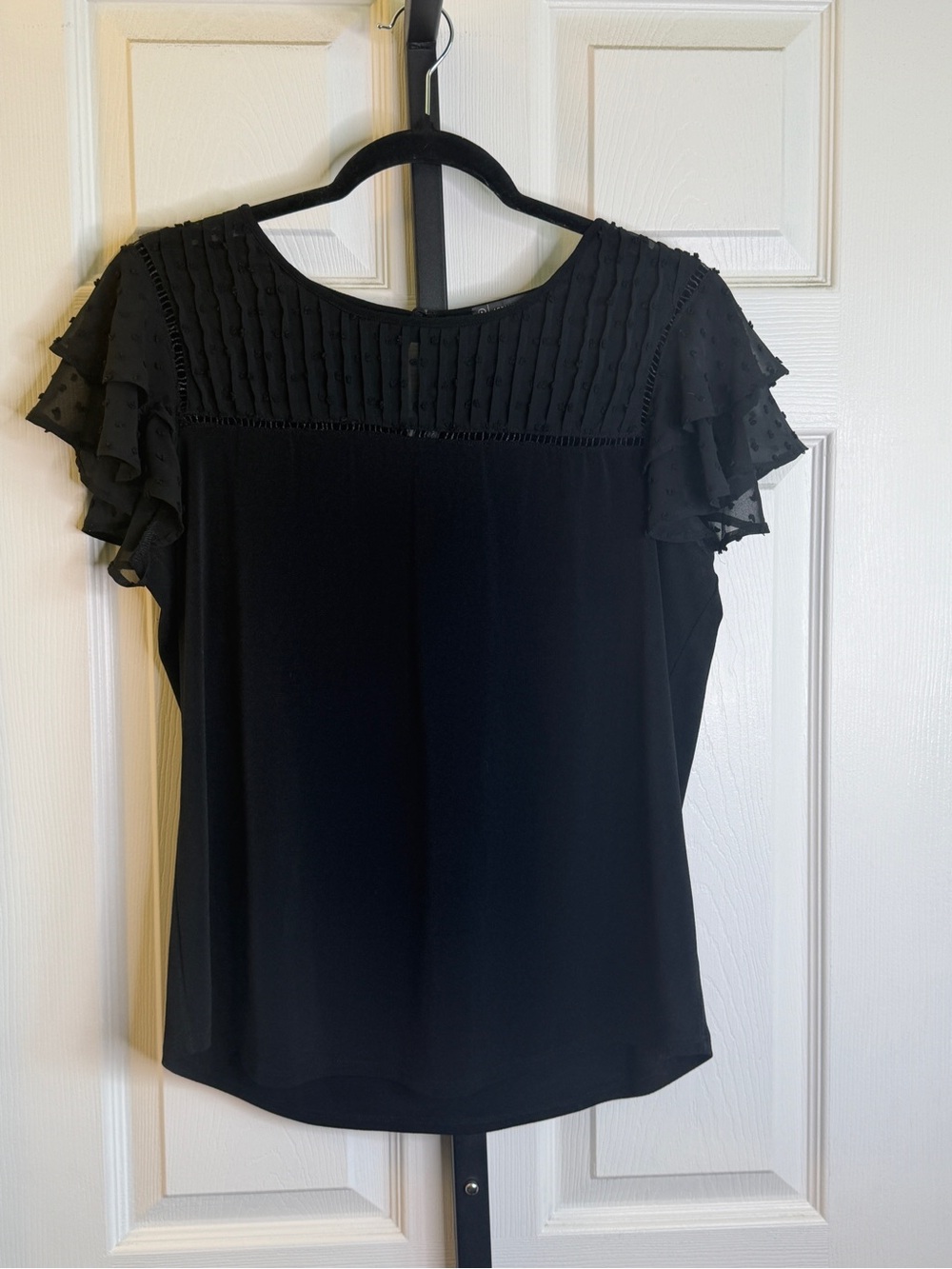 Adrianna Papell Black Ruffle Sleeve Blouse, size Medium